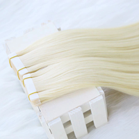 Extensions de cheveux humains de qualité supérieure, texture russe, blond blanc, double trame, cuticules alignées, à bandes adhésives