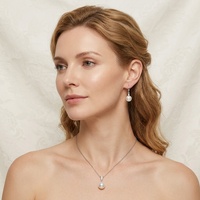 Ensemble de bijoux minimalistes en perles, collier avec pendentif en CZ, ensemble de bijoux de mariage pour femmes, ensemble de bijoux de mariée