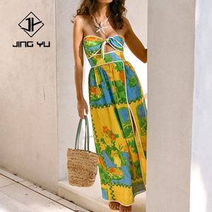 Vestido Casual de Verano para Mujer, Estilo Hawaiano, Estampado, con Diseño de Nudo en el Pecho, Vestido Bohemio de Playa - Product Image 2