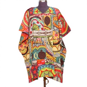 Kaftan d'été décontracté pour femme en pur coton, mini, coupe ample, imprimé floral doux, respirant et écologique, très demandé - Product Image 1