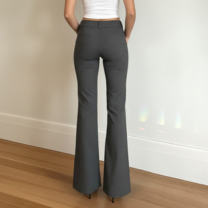 Pantalon long évasé décontracté pour femme, respirant, écologique, à rayures, taille basse, avec poches, idéal pour l'été et les trajets quotidiens - Product Image 6