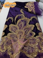 Tissu en dentelle de velours rouge perlé de luxe, design élégant pour robe de soirée de mariage africain GML3248