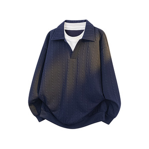 Felpa da <span class=keywords><strong>Uomo</strong></span> Comoda a Maniche Lunghe con Scollo a V, Lavorazione a Maglia, Casual, Vestibilità Ampia, Grigia, con Colletto Polo, alla Moda - Product Image 2