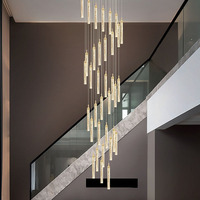 Lustre de salon duplex, lustre long pour escalier, lampe en cristal créative, lustre d'angle pour escalier