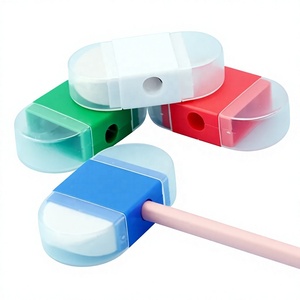 Tailleurs de crayons 2-en-1 personnalisés Stasun avec logo, format compact, en plastique, avec gomme, pour cadeaux promotionnels et fournitures de bureau - Product Image 1
