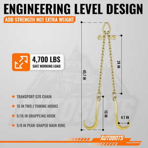 Бесплатный образец: Канат для лебедки эвакуатора AUTOBOTS 5/16 3/8 G70, кованые буксировочные цепи V-образной формы с J-образными крюками, буксировочная цепь с J-образным крюком - Product Image 2