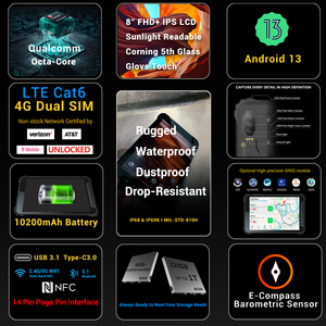 Reliable <b>8</b> <b>Inch</b> Rugged Octa Core <b>Android</b> 13 Industrial <b>Tablet</b> GPS Navigation System NFC 600 Nits Carriers Certified Low Price - Product Image 2