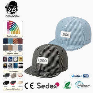 Wholesale Custom Vintage Japanese Style Hickory Pinstripe Snapback <b>Cap</b> <b>Plain</b> Short Brim <b>Baseball</b> Hat for Men Women - Product Image 1