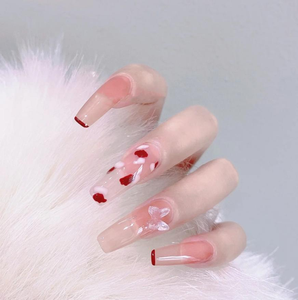 Faux ongles faits <span class=keywords><strong>maison</strong></span> en gros – Design minimaliste blanc avec cœur rose – Fournitures pour revendeurs d'ongles à presser - Product Image 2