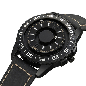 EUTOUR E026 Orologio da Polso al Quarzo con Movimento Magnetico, Cinturino in Pelle e Tela, Design Innovativo con Sfera Magnetica in Lega Rotonda - Product Image 1