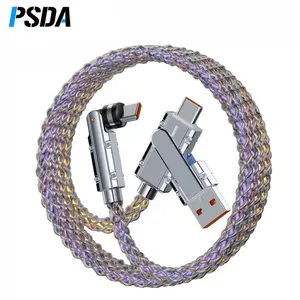 PSDA 3D 1M 6A 180 döner RGB floresan USB şarj kablosu tip C cep telefonu kablosu Samsung Xiaomi için iphone şarj cihazı kordon