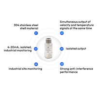 Capteur intégré de température et de vibration à sortie analogique 4~20mA Transducteur piézoélectrique Transmetteur Protection IP65 -40~+85