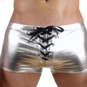 Boxer slip da uomo in tinta unita costume da bagno intimo uomo metallizzato lucido pantaloncini da bagno per uomo con Lace up elasticizzato - Product Image 3