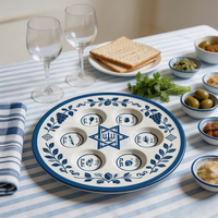 Plateau rituel en céramique pour le Seder de Pessah, avec étiquettes hébraïques, personnalisable, en porcelaine, pour la vente en gros