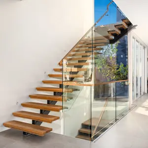장식 실내 나무 계단 현대 단일 스트링거 계단