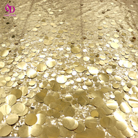 Tissu à paillettes rondes dorées de tailles variées, best-seller, base en tissu à micro-paillettes, matériau brillant à bon tombé pour robe de soirée personnalisable