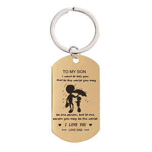 Portachiavi Personalizzato con Incisione Laser <span class=keywords><strong>a</strong></span> Forma di Dog Tag - Messaggio d'Amore da Papà <span class=keywords><strong>a</strong></span> Figlio - Design <span class=keywords><strong>Padre</strong></span>-Figlio - Ciondolo in Metallo - Regalo - Product Image 1