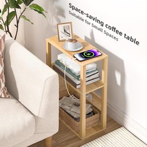 Wooden Narrow <b>Side</b> <b>Table</b> With <b>Storage</b> And Power Outlet For Bedroom Or Living Room Use - Product Image 3