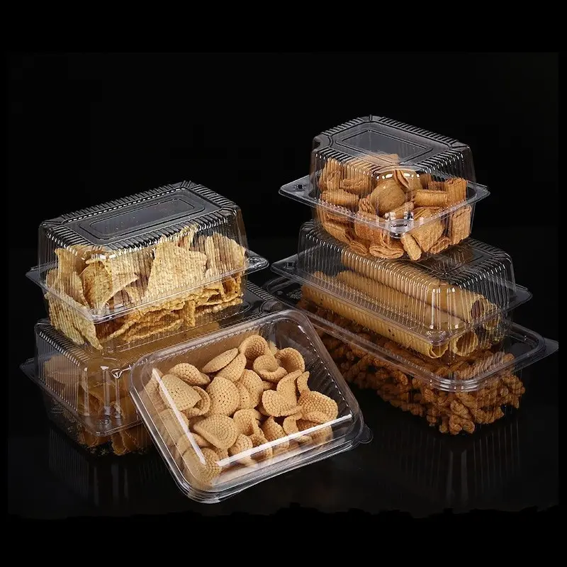 Wholesale Disposable Plastic Bakery Clamshell Punnet Box Packaging Clear Pastry Container for Biscuit Snake