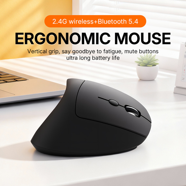 Wireless Vertical Ergonomic Optical Mouse Sync Technology 6 Buttons Both Hands Modern Office Supply Comfortable Soft Stock