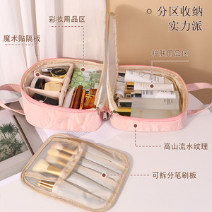 Bolsa de Maquillaje Ajustable con Múltiples Compartimentos, Gran Capacidad, Impermeable, Bolsa de Almacenamiento de Cosméticos de Viaje con Estuche para Brochas Desmontable - Product Image 1