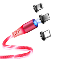 Câble de charge magnétique USB C 3 en 1, lumière fluorescente rotative, charge rapide, synchronisation des données, cordon pour téléphone portable, tablette