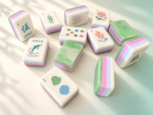 Tuiles de Mahjong Américain en Acrylique, 160 Pièces, Ensemble <span class=keywords><strong>d</strong></span>'Art Côtier avec Motifs Coquillage, Tortue, Corail, Dauphin, <span class=keywords><strong>Jeu</strong></span> de Luxe Moderne - Product Image 3