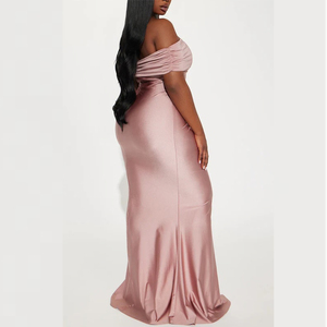 <span class=keywords><strong>Elegante</strong></span> Vestido de Noche Formal de Satén Rosa Rubor con Hombros Descubiertos, Corte Sirena, Abertura Alta y Largo hasta el Suelo para Fiesta de Mujer, Personalizado - Product Image 6