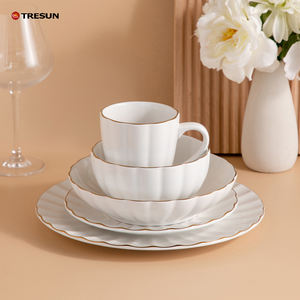 Service de table en porcelaine TRESUN Chinaware, bordure dorée, luxe, 20 pièces, classique, hôtel, restaurant, échantillon gratuit, embossé. - Product Image 3