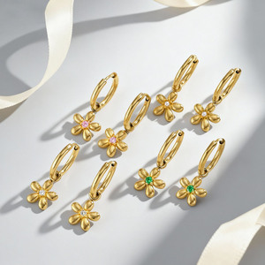 Classic Gold Plated Zircon Pendant Earrings <strong>Jewelry</strong> Women Fashion Dangle Earrings Flower Charms Accessories TGES6596 - Product Image 3