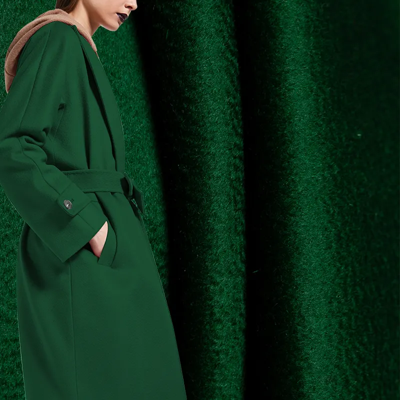 Dark green baby cashmere water corrugated women's coat autumn/winter warm quality lightweight double-sided fabric