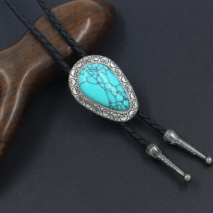 Corbata Bolo Vintage Turquesa para Hombre y Mujer, Estilo Vaquero Occidental, Collar Bolo de Cuerda Trenzada de PU, Corbata Ajustable, Joyería de Disfraz - Product Image 3