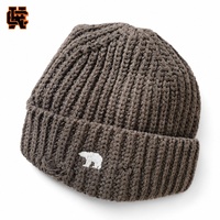 Bonnet tricoté vintage personnalisé avec broderie animale (ours polaire, camouflage, lettres/inscriptions), à revers, chaud pour l'hiver, vente en gros