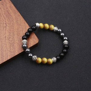 Bracelet extensible 8 mm fait main pour homme, perles œil de tigre et hématite noire, pierre magnétique noire, pour la guérison - Product Image 5