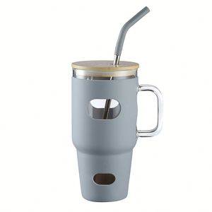 XH GT8011 Shock Absorbing Silicone Sleeve Car Mug 32oz Integrated Grip Airtight Bamboo Straw Metal Straw <b>Accessory</b> Set - Product Image 4