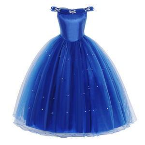 Nuevo disfraz de Cosplay azul Navidad Tv película Halloween <span class=keywords><strong>noche</strong></span> vestido largo fiesta princesa flor niñas vestidos - Product Image 2