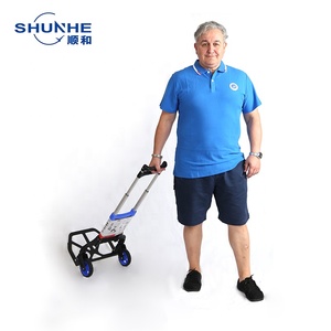 Chariot de jardin pliable ShunHe de haute qualité à <span class=keywords><strong>2</strong></span> <span class=keywords><strong>roues</strong></span> en aluminium et maille PP, capacité 68 kg, <span class=keywords><strong>pour</strong></span> le transport et le stockage, OEM disponible, garantie 1 an - Product Image 2