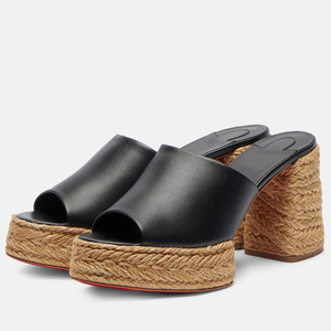 Sandalias de tacón alto grueso con plataforma y punta cuadrada abierta para mujer, estilo mule, con detalles de paja trenzada - Product Image 6