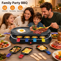 Multifunktionaler Rauchfreier Elektrischer Raclette-Grill Antihaft-Grillplatte Mit 8 Mini-Pfannen und Spateln für Familienfeiern und BBQ