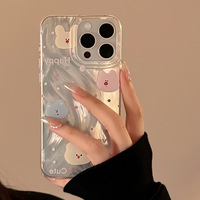 Coque de téléphone portable motif tête d'ours colorée, compatible avec iPhone 15, iPhone 17, iPhone 14, iPhone 16 Pro Max, en fil plume, anti-chute, style coréen, dessin animé