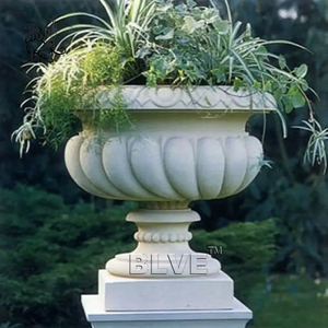 BLVE Classique Extérieur Jardin Décoration Sculpté À La Main Pierre Naturelle Pots De Fleurs Blanc <span class=keywords><strong>Marbre</strong></span> Planteur <span class=keywords><strong>Pot</strong></span> Vase - Product Image 1