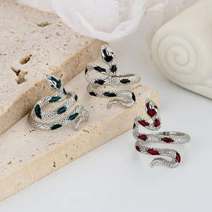 Irregular Snake Drop <b>Glue</b> Open Ring HighGrade Sense Cold Style Index Finger <b>Jewelry</b> Enamel Serpent Wrap Band Trendy Cool Girl - Product Image 3