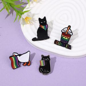 Bros hewan kucing pelangi kartun kustom gaun Bebek kucing hitam warna-warni lucu Aksesori menyenangkan pin kerah lencana untuk hadiah - Product Image 5