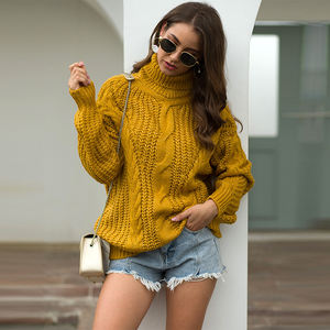 Suéter Tejido de Punto para <span class=keywords><strong>Mujer</strong></span> con <span class=keywords><strong>Cuello</strong></span> de Tortuga, Manga Larga y Diseño Torcido Personalizado, Chompa de Moda para Invierno - Product Image 1