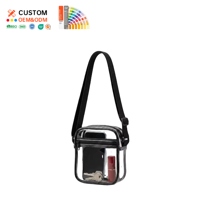 BSCI Stadium Approved Clear Crossbody Bag Transparent PVC Shoulder Bag with Adjustable Strap for Concert Security Travel