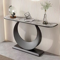 Console d'entrée semi-circulaire murale de luxe léger, design nordique minimaliste moderne, avec veinage de pierre, mobilier de maison