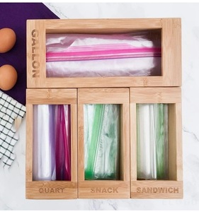 Bamboo Ziplock Storage Bag Organizer Holder Kitchen Organization Wood Food Bag Storage organizers Holders