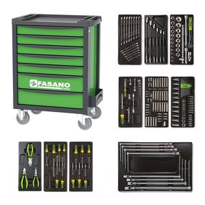 Ensemble d'outils professionnels Fasano Tools 100V/AS183 avec chariot à roulettes et plusieurs kits d'outils pour la réparation de véhicules - Product Image 1