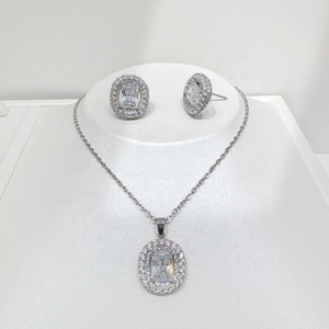 OEM plata 925 Silver wedding Round Brilliant Cut zircon jewelry set party luxury bridal Rhodium Plated earring and necklace sets - Product Image 5