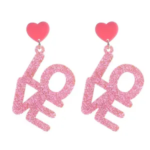 European-american style exaggerated personality LOVE letter acrylic earrings glitter pink love Valentine's Day ear accessories